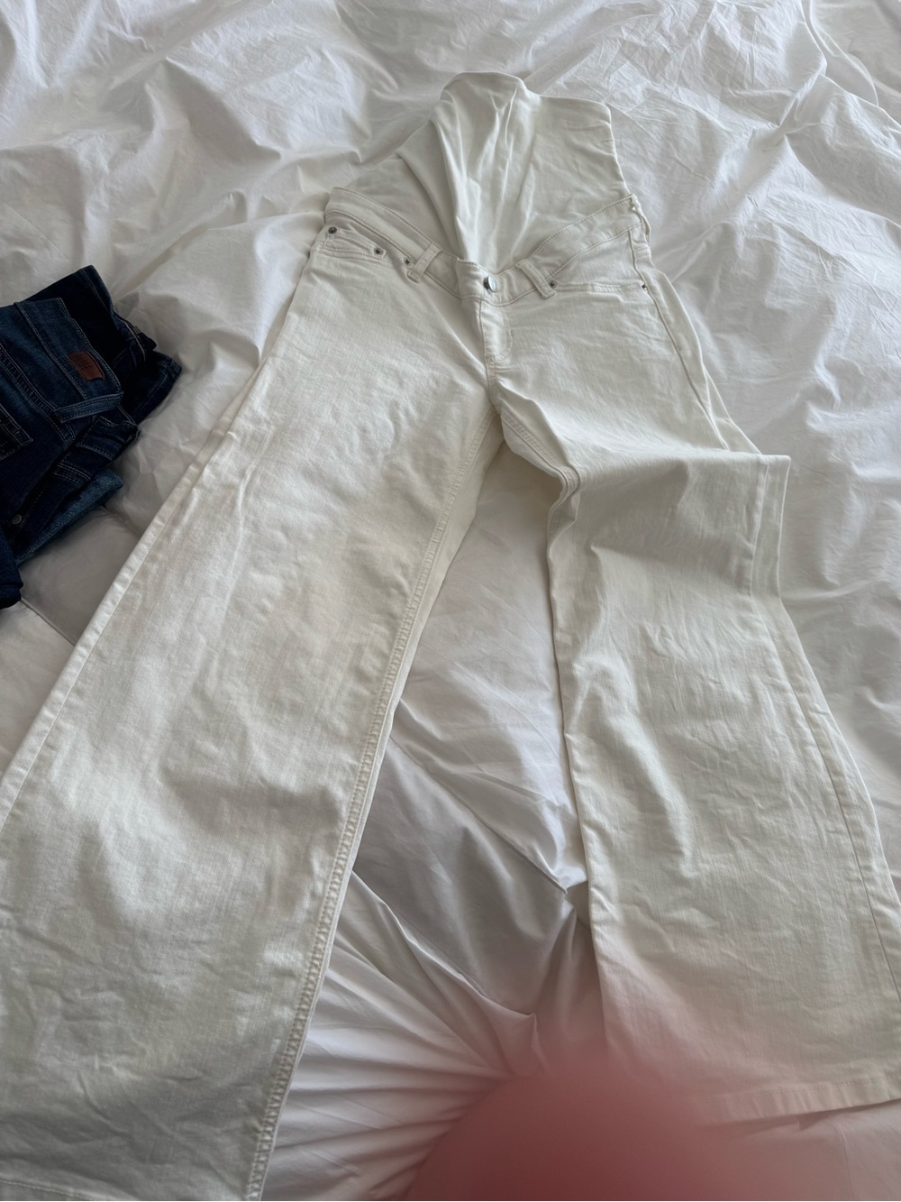 Ilouity Maternity White Wide-Leg Jeans for Women